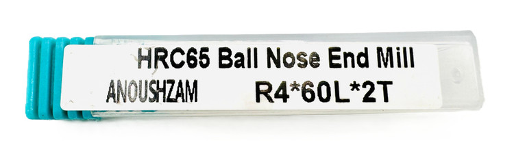 فرز انگشتی بال نوز / سر گرد (Ball Nose End Mill) R4 X 60L X 2T HRC65
