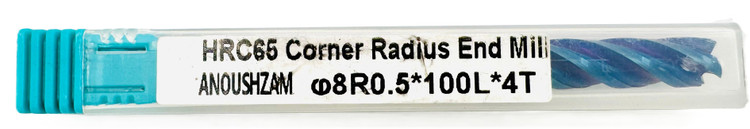 فرز انگشتی گوشه گرد / توروس (Corner Radius / Torus End Mill) 8R0.5 X 100L X 4T HRC65